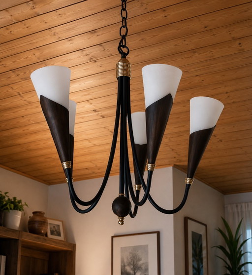 Bonalux Mid Century Trompetkroonluchter – Hanglamp met 5 vlammen uit de jaren 60/70