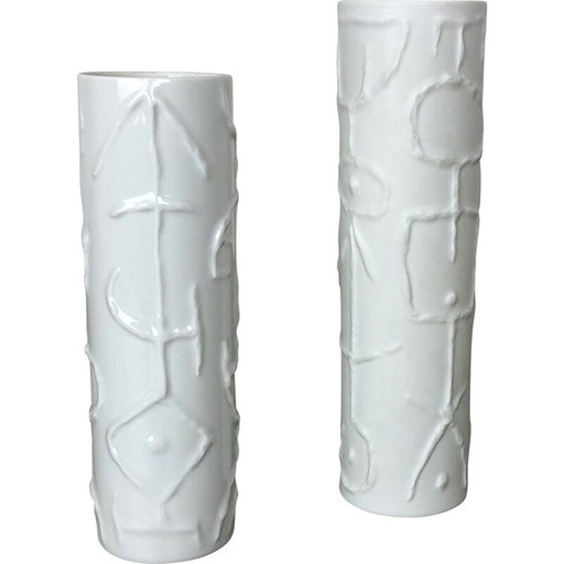 Paire de vases abstraits en porcelaine de Cuno Fischer pour Rosenthal, Allemagne 1980