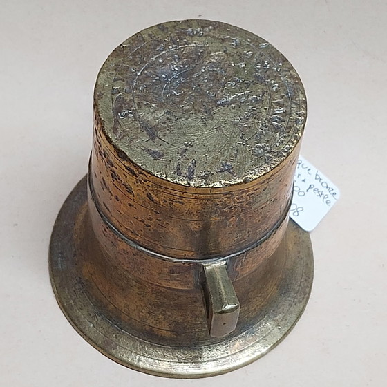 Mortier et pilon d'apothicaire allemand antique 1800, Objets déco, Bronze, Laiton, Marron (photo 5 sur 7)