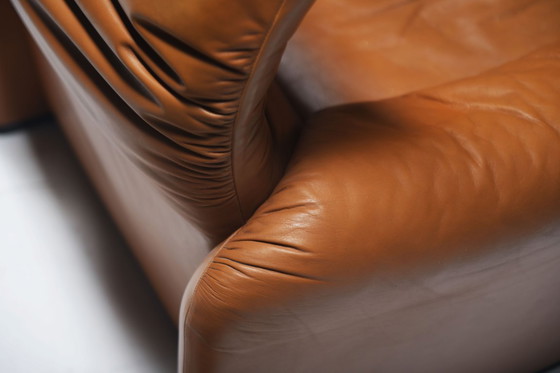 Image 1 of Stunning cognac leather Maralunga lounge chairs by Vico Magistretti for Cassina