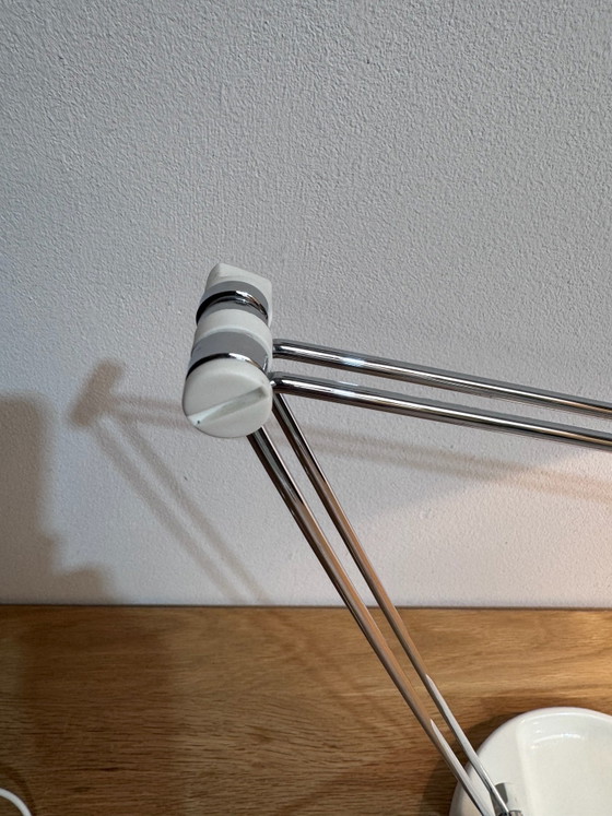 Vintage Massive "Baseball Cap" bureaulamp, Tafellampen, Chroom, Gietijzer, Wit (foto 6 van 9)