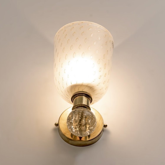 Image 1 of Par de apliques de pared de cristal de Murano Pulegoso y latón, Italia