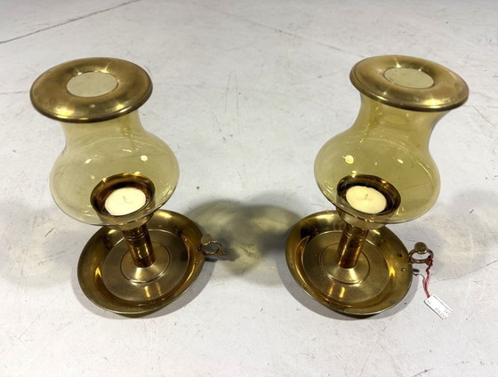 Image 1 of 2 X Peter Jensen Kopenhagen messing kandelaars Denemarken 1960’s