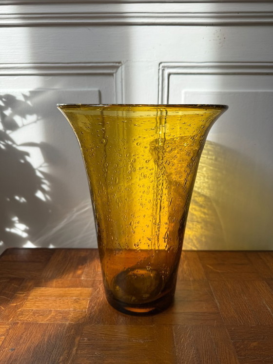 Image 1 of Biot vase in blown and bubbled amber-tinted glass