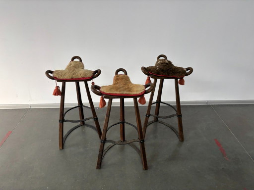 Set of 3 Vintage Brutalist Marbella Stools by Sergio Rodrigues