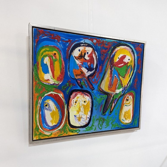 Image 1 of Groot abstract expressionistisch olieverfschilderij op doek van Finn Pedersen, jaren 1990