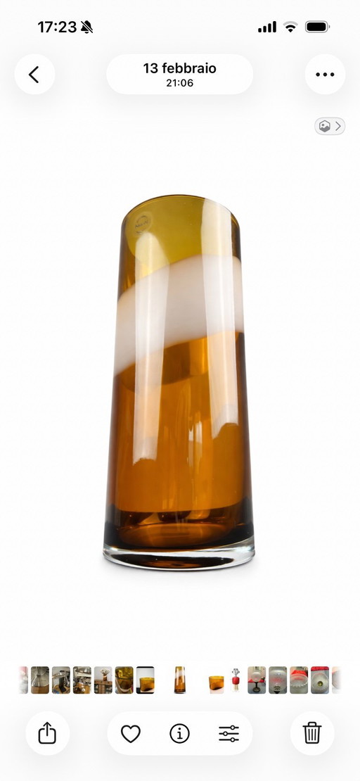 Authentische Carlo Nason Murano-Vase – Signiert & Originalverpackung – Bernsteinfarbenes Kunstglas – Italien