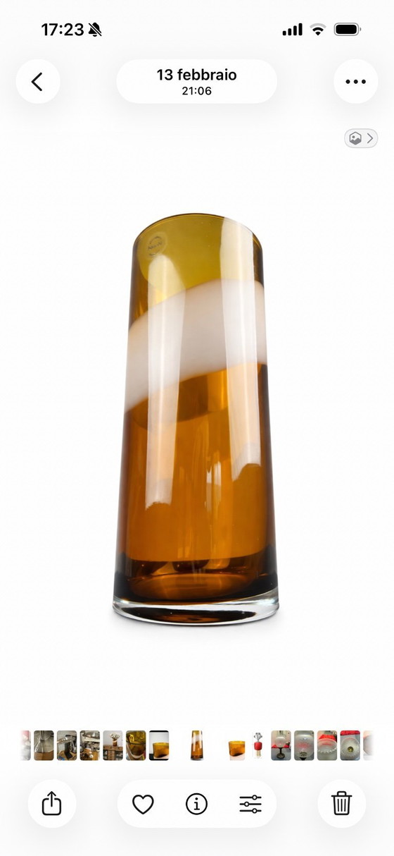 Image 1 of Authentische Carlo Nason Murano-Vase – Signiert & Originalverpackung – Bernsteinfarbenes Kunstglas – Italien