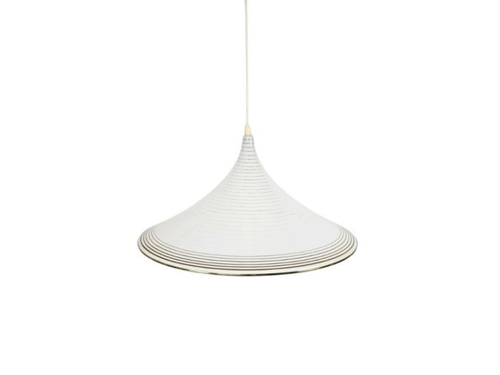 Image 1 of Lampada a tromba vintage - cappello da strega - Meblo - lampada a sospensione - plastica - oro - anni '70