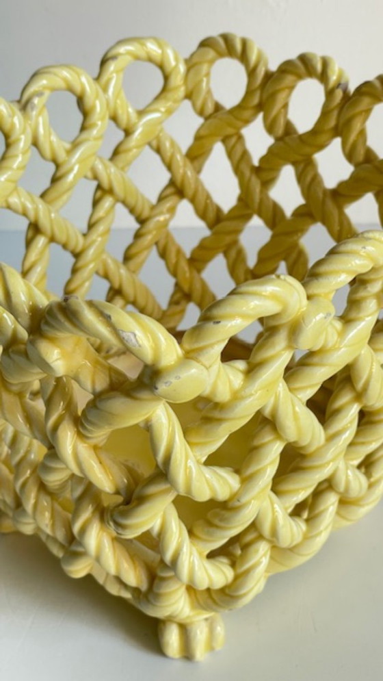 Image 1 of Vintage Woven Earthenware Plant Pot