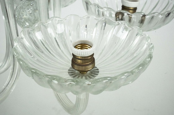 Image 1 of Rare Art Deco Italian Five-Arm Murano Glass Chandelier attributed to Seguso, 1940s