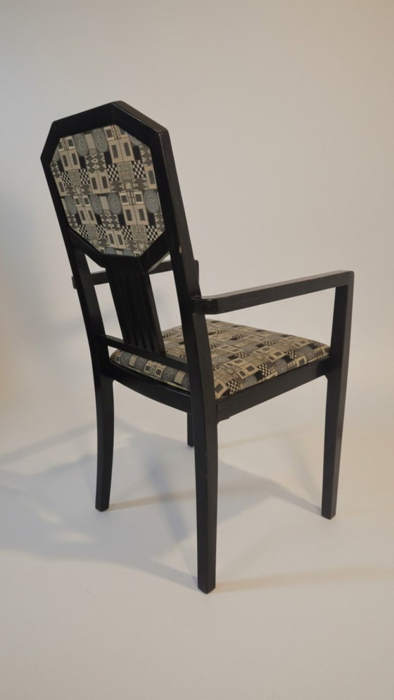 4 original Thonet Vintage Armchairs, polygonal back & patterned upholstery, Dining chairs, Wood, Grey (photo 8 of 12)