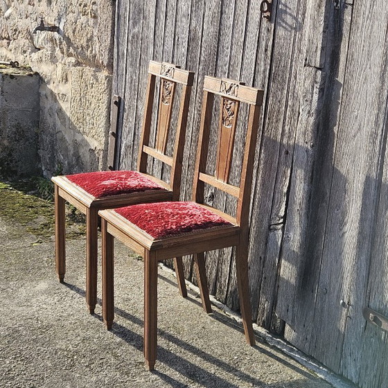 Image 1 of 2 chaises de salle à manger Art Déco - Chaises anciennes en noyer sculpté à la main - Années 1920