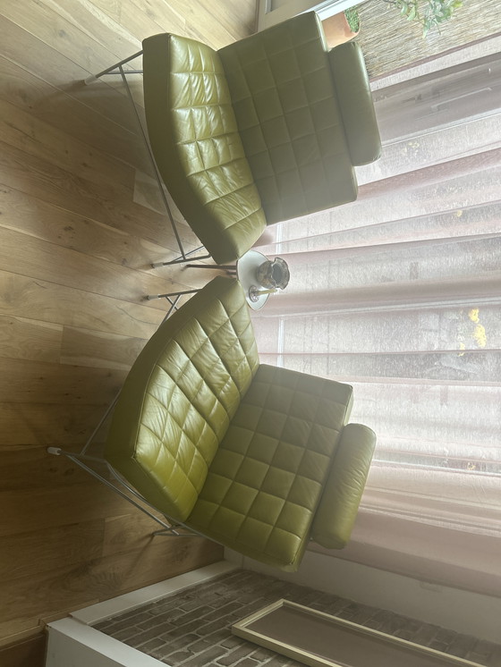 Image 1 of Design Leer Fauteauils Leolux model Volare. Pistache kleur, Frame Epoxy