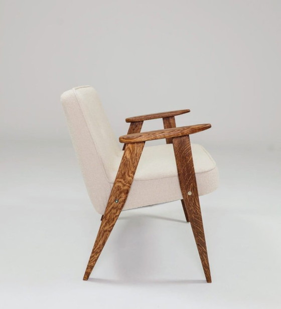 Image 1 of Sedia da salotto vintage in legno di quercia e imbottitura in bouclè Design scandinavo, restaurata, 1960