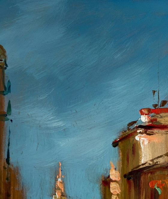 Image 1 of Original Oil Painting River Street Landscape Water channels of the city walls