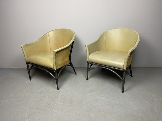 Image 1 of Antonio „Budji“ Layug – Paar Mid-Century-Modern-Ledersessel (Lounge/Esszimmer), Philippinen, 1970er Jahre. Ref.: CH2002