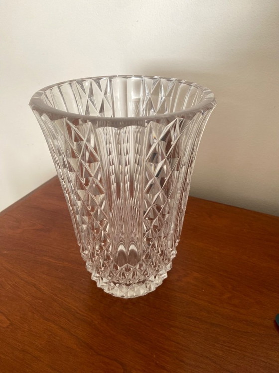 Vintage Cut Crystal Vase Val Saint-Lambert, "Marly" Model (1957) - Signed, Val St Lambert, Transparent (photo 5 of 10)