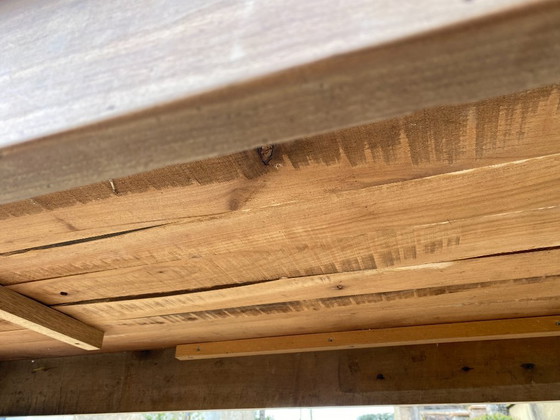 Image 1 of Eettafel in boerderijstijl van massief hout met 1 lade, circa 1930, 209x80 cm