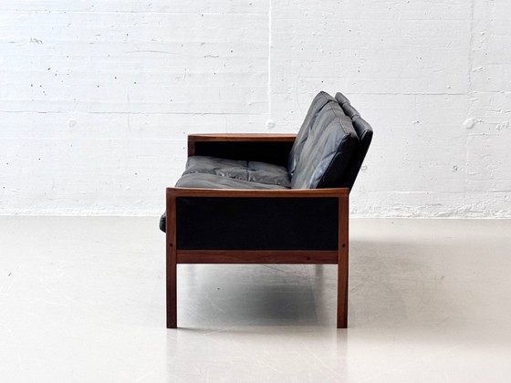 Image 1 of Canapé de style mid-century en palissandre et cuir de vachette noir, signé Hans Olsen pour Vatne Møbler, 1960