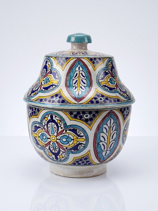 Grande Jobbana Ancienne de Fès en Faïence Polychrome, Maroc XXe – decoratieve objecten, Ceramic