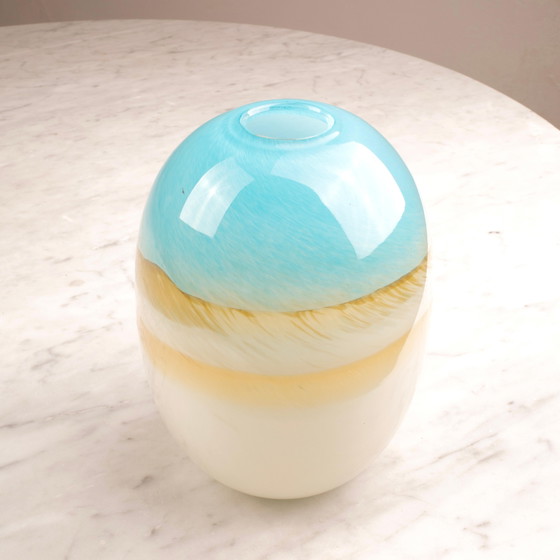 Vase en verre de Murano italien vintage Mid Century Aqua Bleu & Ivoire – Murano Glass, Mid Century Modern (photo 7 of 13)