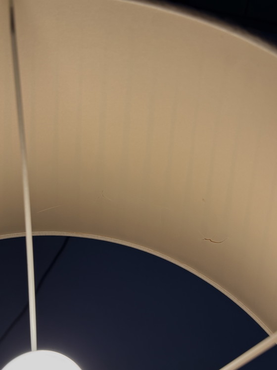 Image 1 of Vintage wrought iron table lamp in a swirl shape with a pleated shade