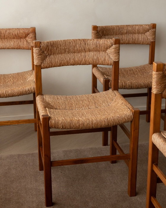 French Mid-Century Wood and Rush Dining Chairs, 1960s, Set of 6, Beige (photo 5 of 22)