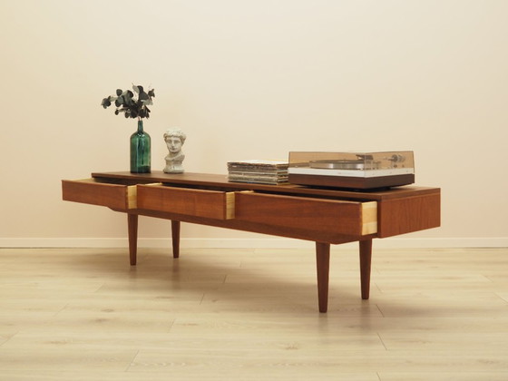 Lowboard danese in impiallacciatura di teak con tre cassetti, anni '60 – Mobili TV, Legno (photo 4 of 9)