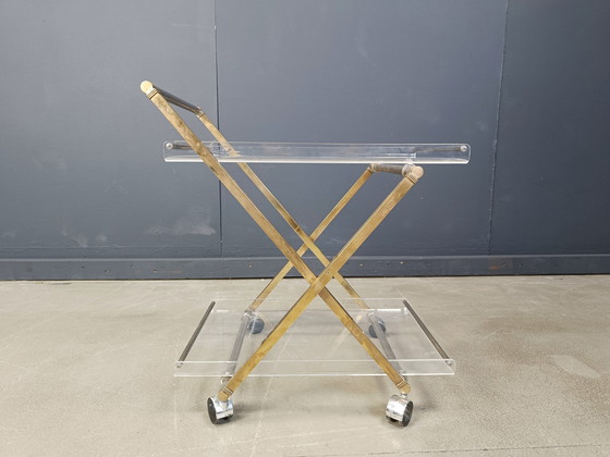 Image 1 of Vintage brass and lucite trolley, 1970s