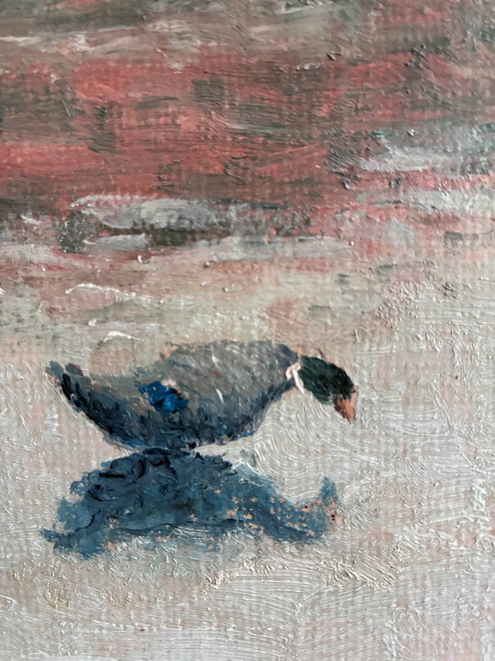 Image 1 of Peinture à l'huile originale vintage représentant un paysage, signée, œuvre d'art de ferme