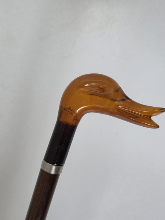 Canne de marche vintage en forme de tête de canard - Résine ambrée et bois dur – Cadeaux, Wood (photo 3 of 6)