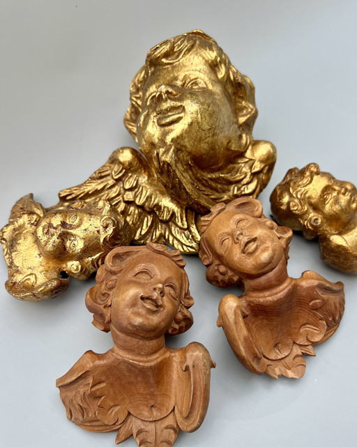 Set of 5 Baroque Angel Putti – hand-carved & gilded – wall decoration