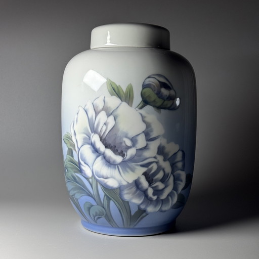 Royal Copenhagen Porcelain Jar with Lid, Hand-Painted Underglaze, 24 cm 