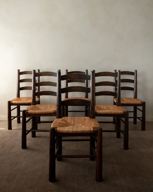 Vintage französische Esszimmerstühle im brutalistischen Stil von Georges Robert, 1950er Jahre, 6er-Set