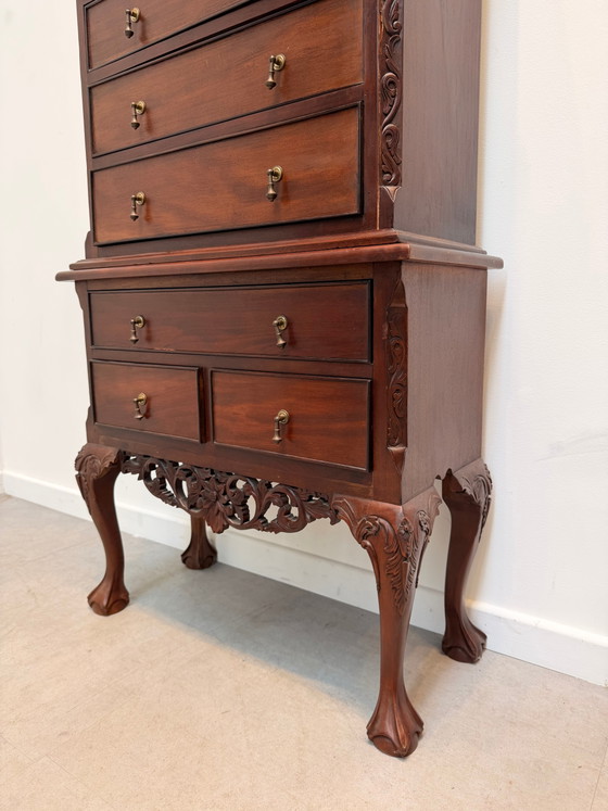 Image 1 of Antique Carved Mahogany Wellington Chest on Stand
