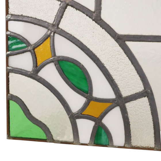 Kleurrijk Art Deco Glasraam Glas In Lood Floraal 51x42cm – Decoratieve objecten, Vintage (photo 14 of 15)