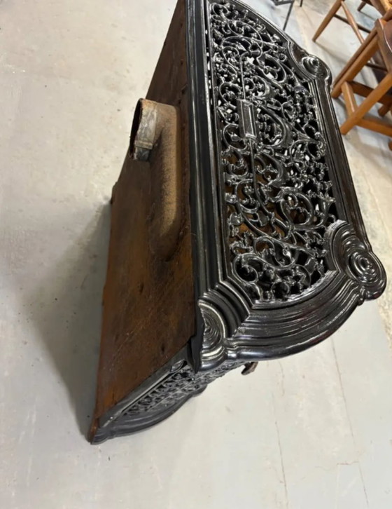Image 1 of Antique Decorative Fireplace Insert Ornate Cast Iron Black 1900s French Style