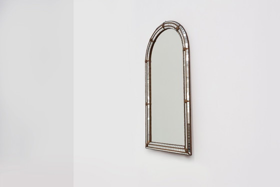 Image 1 of 20th Century Spanish trapezoidal Venetian mosaic Mirror with brass details 