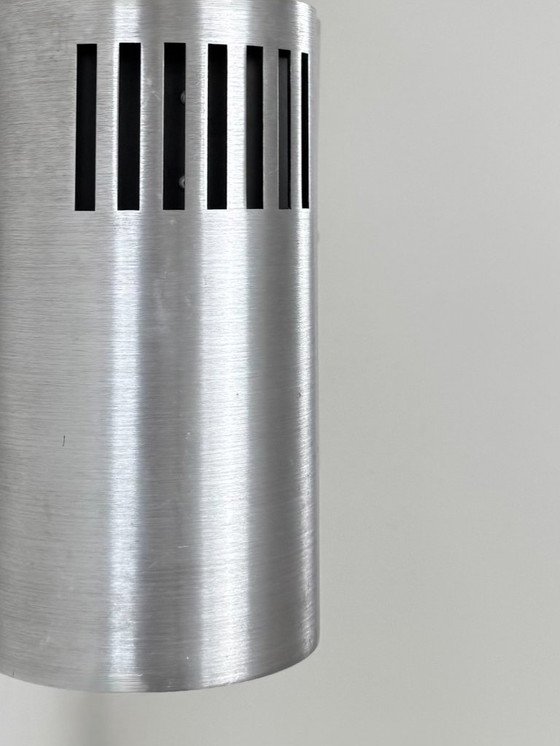 Image 1 of Set of 3 vintage brushed metal pendant lights, France, 1970