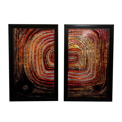 Pair of vintage multicolored resin panels, 70s