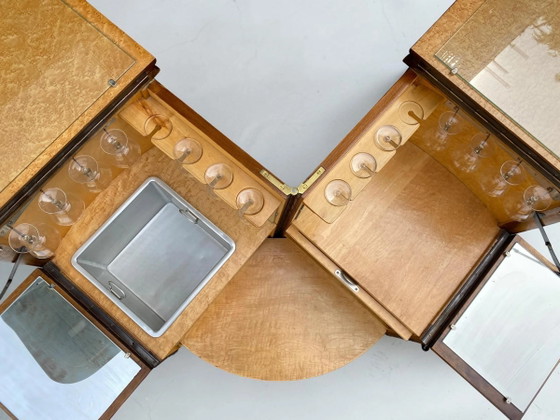 Seltener Luxus Mid-Century Cocktail Servierwagen 1950er – Exklusiver Dry Bar Schrank mit Vogelaugenahorn & (photo 4 of 19)