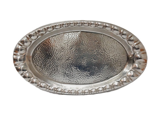 Ovales Vintage-Tablett aus versilbertem Blech, 45 x 25 cm