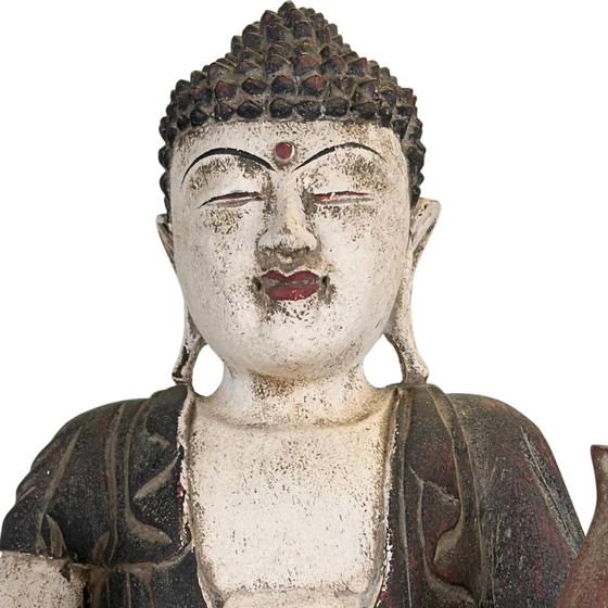 Statue Bouddha de la Médecine Chinois sur Trône de Lotus – Bois – H 43 cm – Sculptures, Wood (photo 10 of 10)