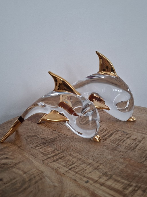 Originele Set Vintage Murano Glas Dolfijnen – Rubelli V.A. – Met 24k Goud