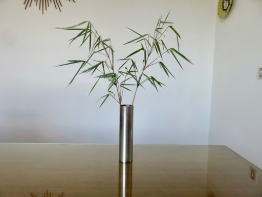 Vase soliflore rouleau en laiton nickelé, 1970