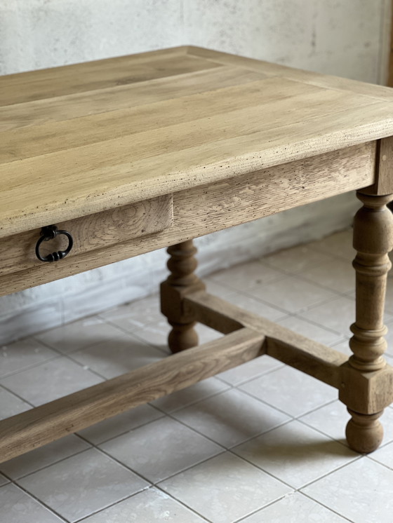 Image 1 of Farmhouse table and its 2 benches in solid oak