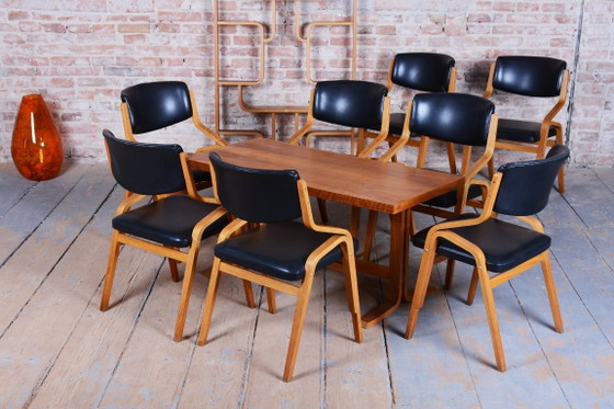 Set of Eight Restored Mid-Century Chairs, by Ludvik Volak, Maple, Czech, 1960s – Dining chairs, Wood, Skai (photo 9 of 20)