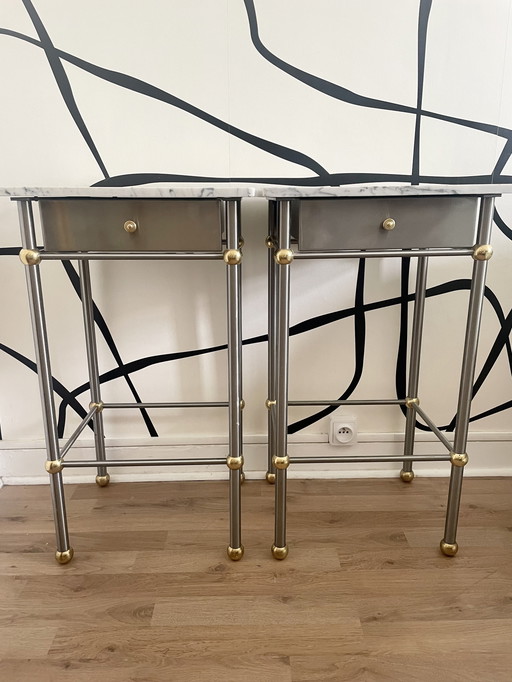 Set of 2 marble and brass side tables - Vintage chic