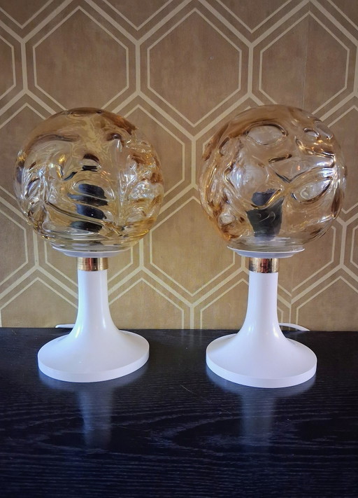 Set of 2 Vintage Doria Leuchten Table Lamps – 70s Ice Glass